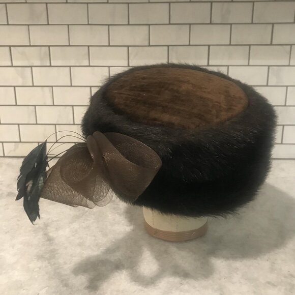 Vintage Donna Vinci Couture Hat Womens Fur Pill Box Feather Sequin Art Deco - Picture 2 of 10